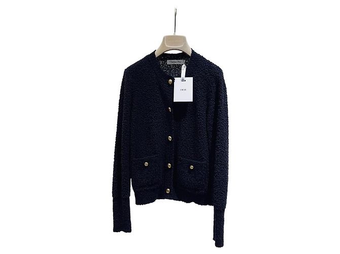 Pull Dior en Tweed Noir avec Boutons en Perles Dorées Multicolore