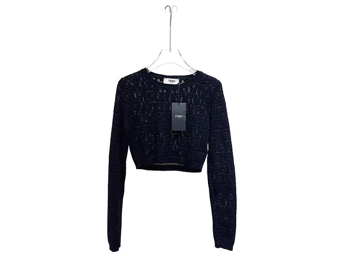 Fendi Strickpullover mit Logo Muster aus Viskose Mehrfarben