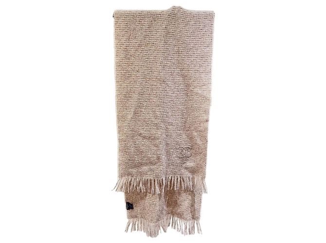 Sciarpa Chanel in seta beige con filo d'oro Multicolore