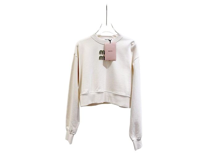 Miu Miu Baumwoll Hoodie mit Strass Logo Mehrfarben