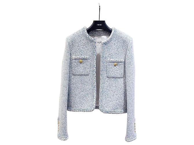 Giacca in tweed blu Céline Taglia 36 Multicolore