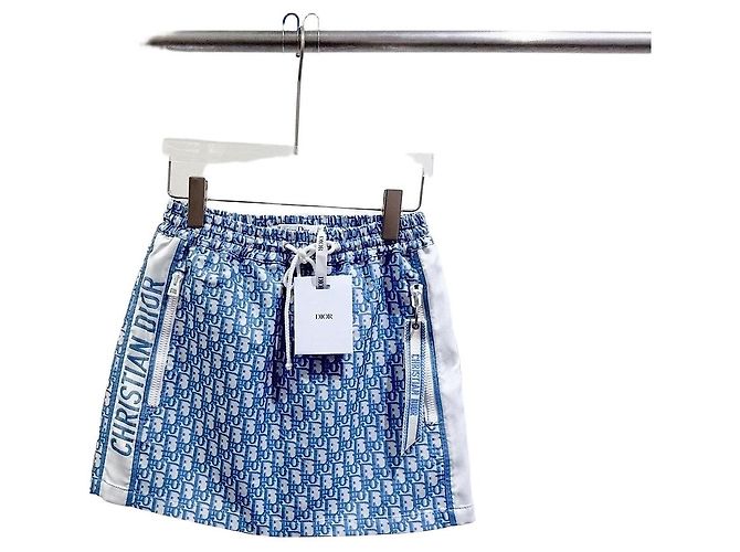 Falda Dior de algodón azul con estampado de logo Multicolor