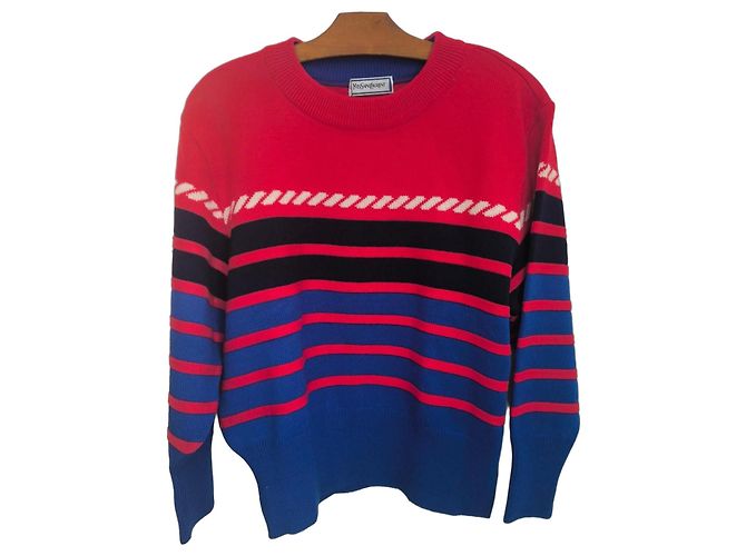 Yves Saint Laurent Pullover Schwarz Weiß Rot Blau