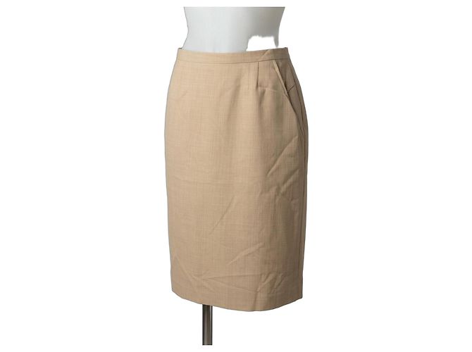 Saia Max Mara em Lã Virgem Bege