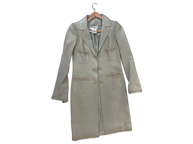 Blazer longo em couro Chanel Verde claro