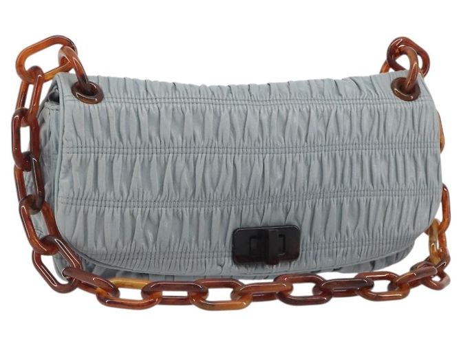 PRADA Sac à épaule en cuir à chaîne Gathered Pla Bleu clair