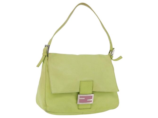 FENDI Mamma Baguette Shoulder Bag Leather Green Silver