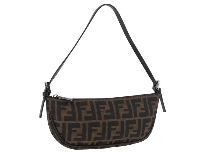 FENDI Zucca Canvas Accessory Pouch Brown Black
