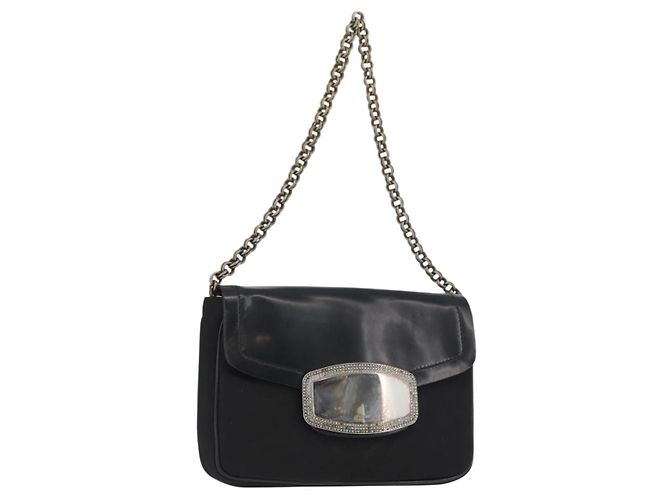 PRADA Chain Shoulder Bag Nylon Black Silver