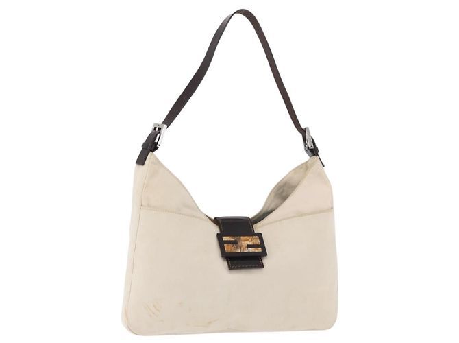 FENDI Mamma Baguette Shoulder Bag Canvas White Silver
