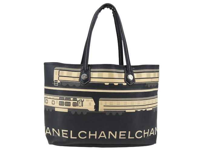 CHANEL Central Station Tote Bag PVC Canvas Black Silver CC