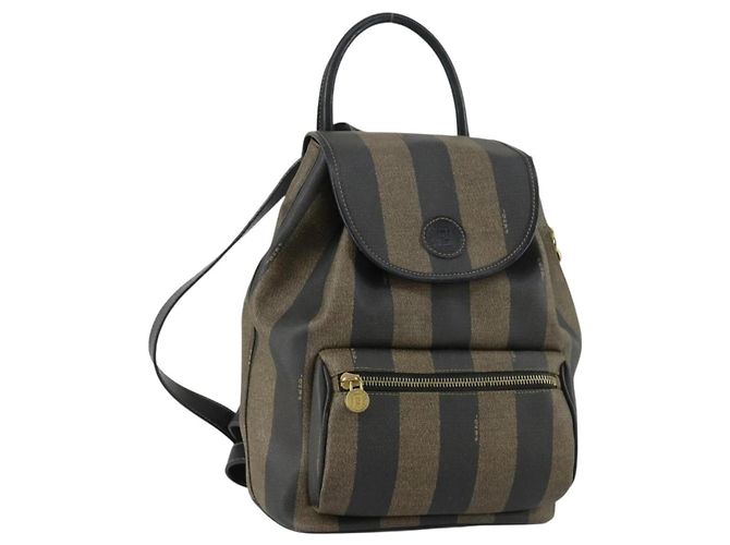 FENDI Pecan Canvas Backpack PVC Brown Black gold