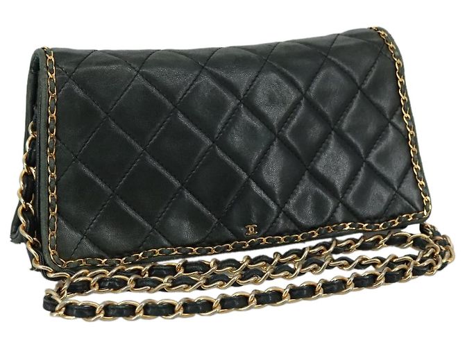 CHANEL Chain Shoulder Bag Leather Black CC