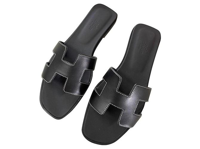 Hermès Oran Sandali Pelle Nera Nero