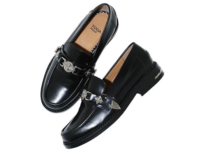 Toga Pulla Leder-Loafer mit runder Spitze Schwarz