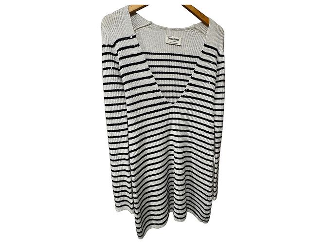 Zadig & Voltaire gestreifter Pullover Schwarz Weiß Metallisch