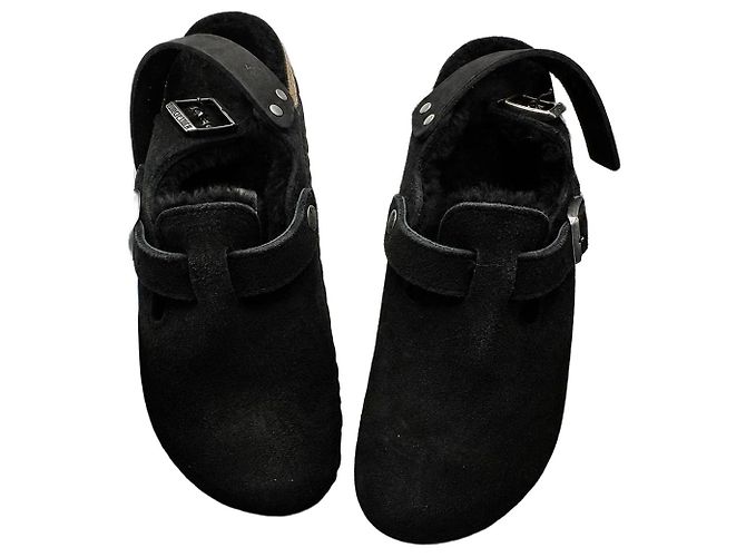 Birkenstock Tokio Suede Clogs with Shearling Lining - Black