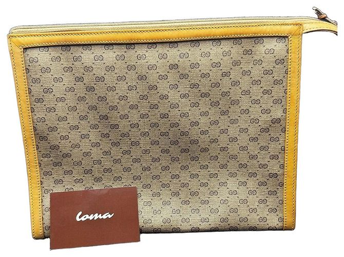 Pochette Gucci Monogram Beige et Cuir Doré Marron