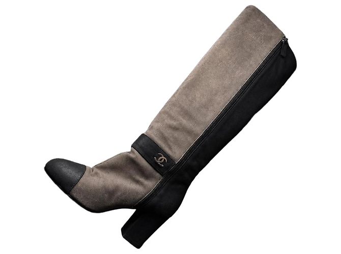 Chanel high boots in suede and leather Black Beige