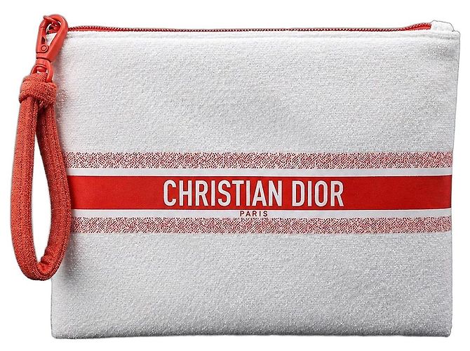 Pochette Christian Dior in spugna bianca e rossa Bianco Rosso