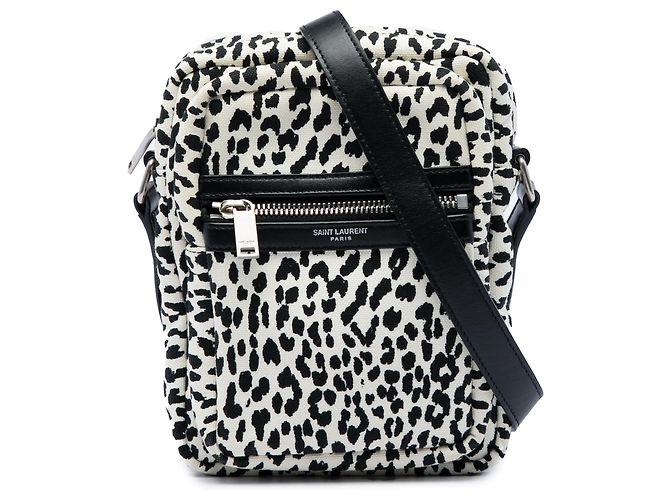 Saint Laurent White Leopard Print Canvas Sid Messenger Bag