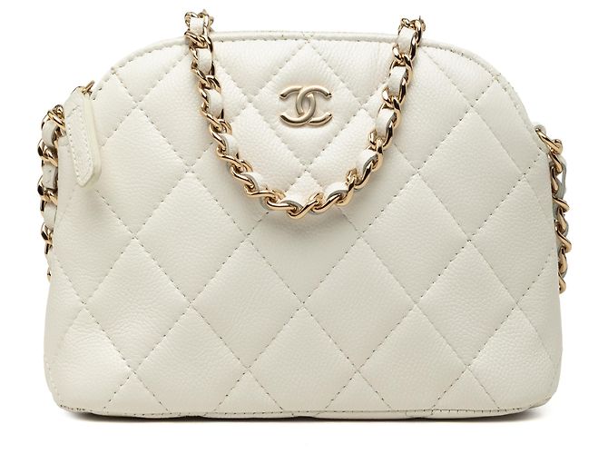 Chanel Mini CC Quilted Caviar Dome Clutch con cadena, blanco