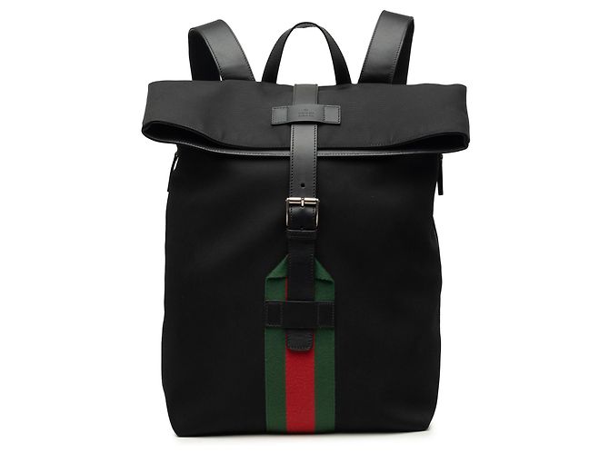 Gucci Black Canvas Techno Web Fold Over Backpack