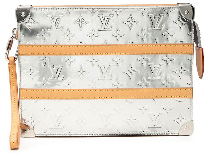 Louis Vuitton Silver Monogram Mirror Trunk Pouch Silber