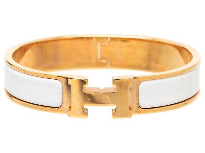 Hermès Clic H Armband PM schmal, weißer Emaille