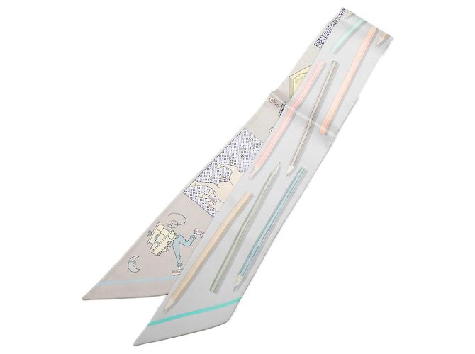 Twilly in seta Hermès Gray A Vos Crayons Marrone Grigio
