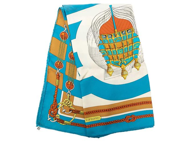 Foulard di seta Hermès Blue Chateaux D Arriere 90