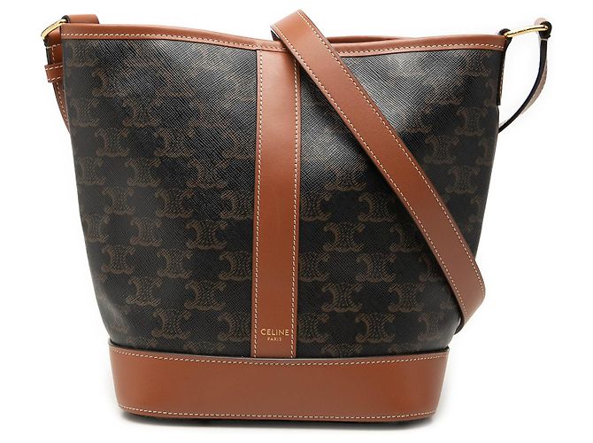 Céline Bolsa Bucket Celine Small Triomphe em lona revestida marrom Castanho escuro