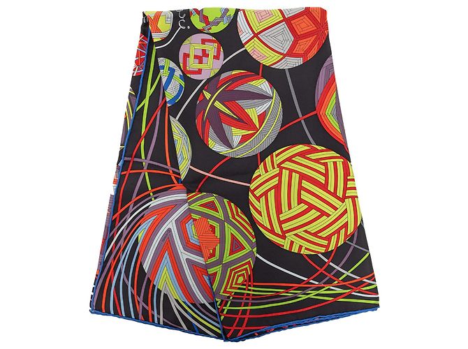 Lenço de seda Hermès Black L Art du Temari 90 Preto