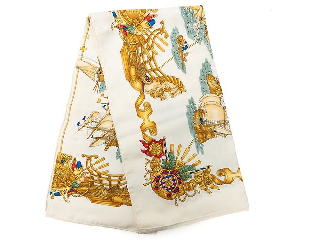 Hermès White Voiles de Lumiere Seidentuch 90 Weiß