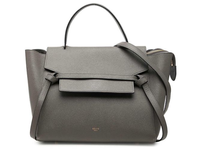 Céline Celine Gray Mini Grained Calfskin Belt Bag Brown Dark grey