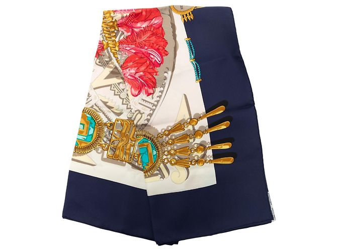 Pañuelo de seda Hermès Blue Mexique 90 Azul Azul marino