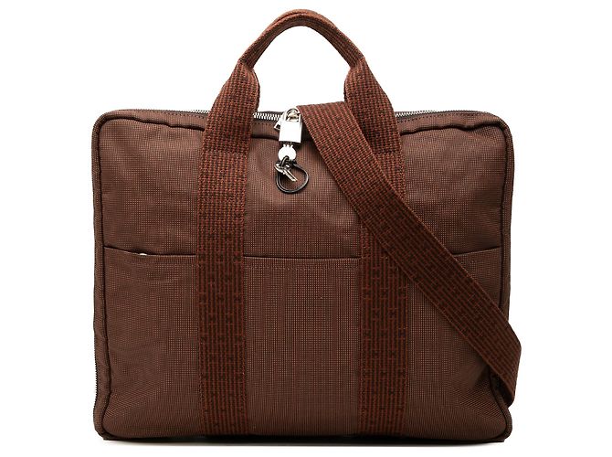 Hermès Brown Canvas Herline Porte Documents Marrom