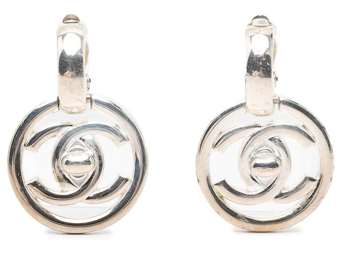 Orecchini a clip Chanel Silver CC Brass Turn Lock Argento
