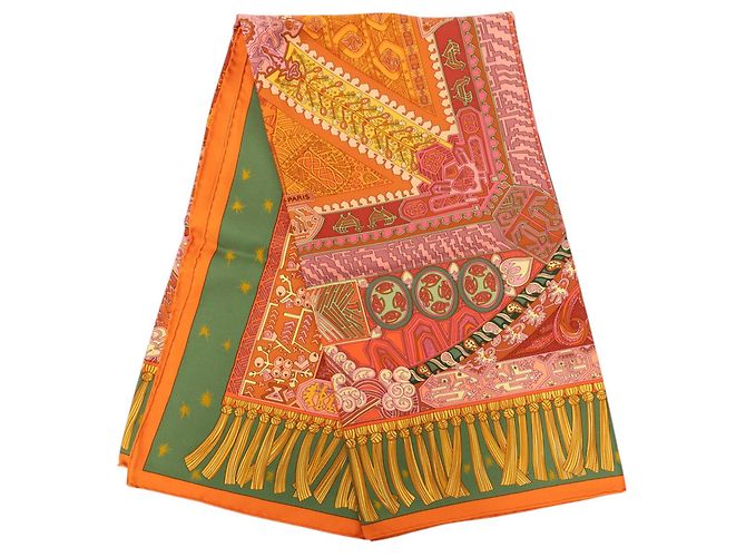 Lenço de seda Hermès Orange Sur un Tapis Volant 90 Laranja