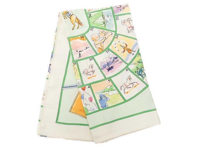 Lenço de seda Hermès Green Le Jeu des Petits Bonheurs 90 Verde Verde claro