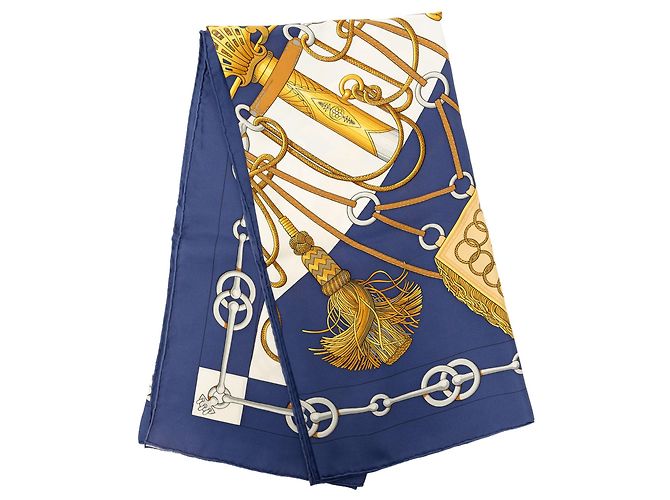 Lenço de seda Hermès Blue Cliquetis 90 Azul Azul escuro