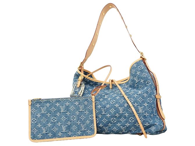 Borsa a tracolla Louis Vuitton Monogram Denim Carryall NM MM Blu