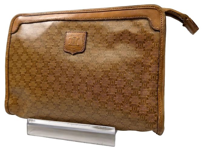 Triomphe Céline Pouch in pelle marrone monogram Celine