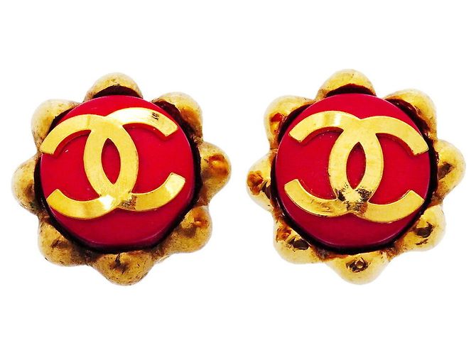 Orecchini a clip Chanel Oro e Rosso D'oro