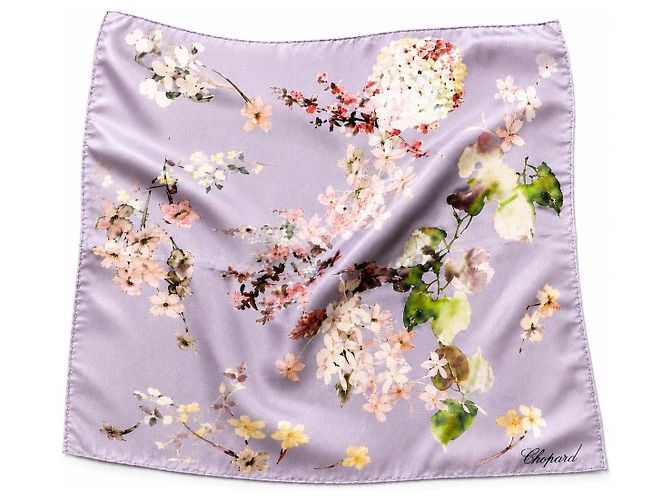 Lenço de seda Chopard lilás com estampa floral Rosa Branco Verde Roxo Amarelo