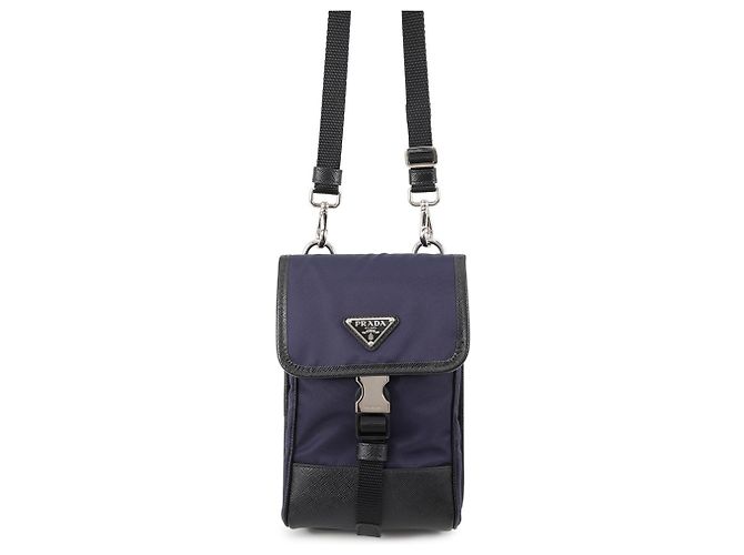 Bolsa Prada Triangle em lona e couro Preto Azul marinho
