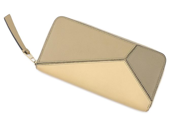 Carteira Longa com Fecho Puzzle Loewe Marrom Bege