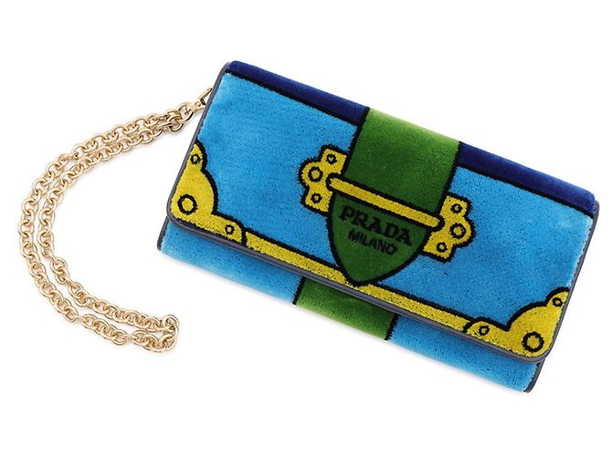 Prada Velour Chain/Shoulder Wallet Blue Multiple colors