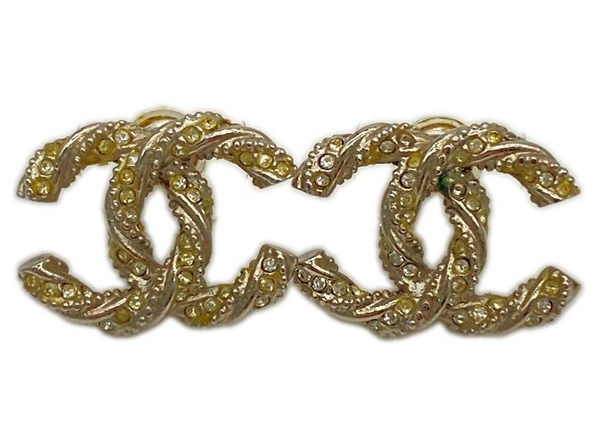 Pendientes de botón Chanel Coco Mark con strass Plata