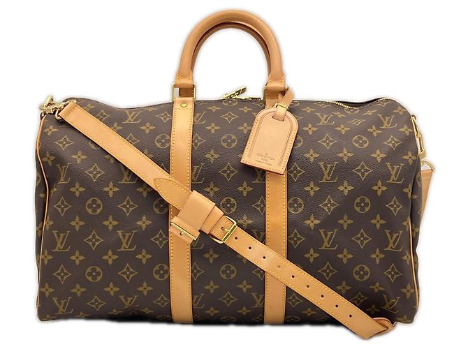 Louis Vuitton Monogram Keepall Bandoulière 45 Boston Bag Marron Beige